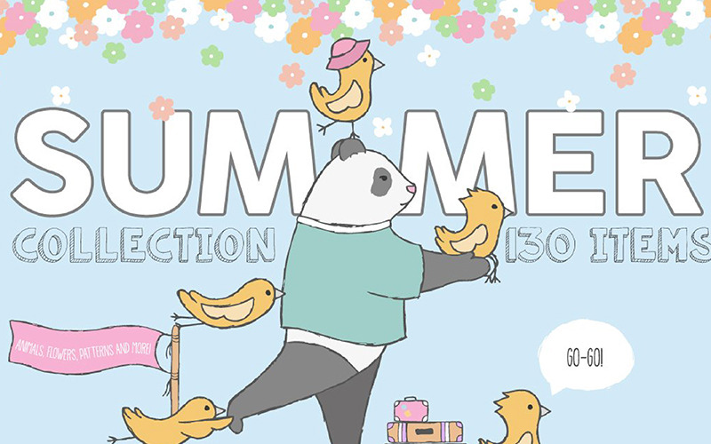 Download Иллюстрация "Summer Collection - Illustration" / Summer Collection - Illustration - Иллюстрация на тему графика summer panda birds bird sticker kids baby album frames flower floral patterns elements logo logos book cover magazine print poster