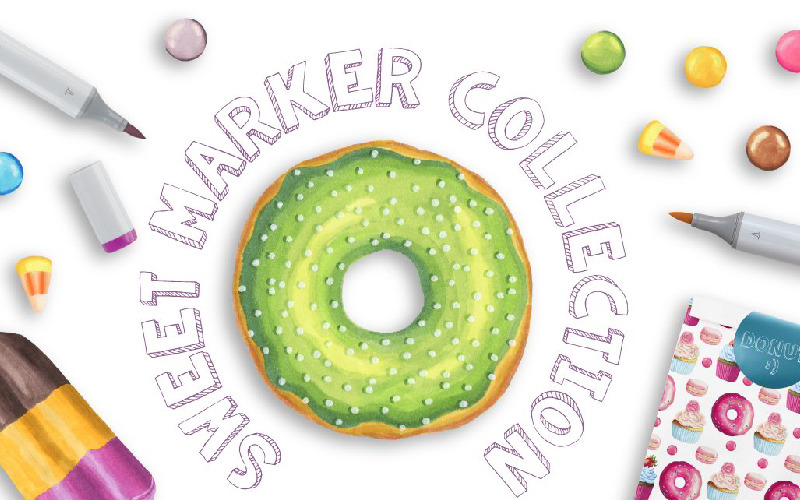 Download Иллюстрация "Sweet Marker Collection - Illustration" / Sweet Marker Collection - Illustration - Иллюстрация на тему графика sweet candy donut wedding leaf leaves logo logos invitation card rsvp save the date book cover magazine poster print gold