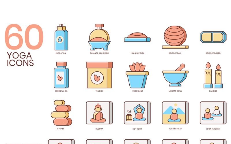 Download Набор иконок "60 Yoga Icons - Honey Series Set" / 60 Yoga Icons - Honey Series Set - Набор иконок на тему графика 