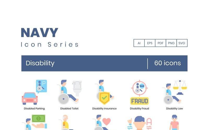60 Disability Icons - Navy Series Set