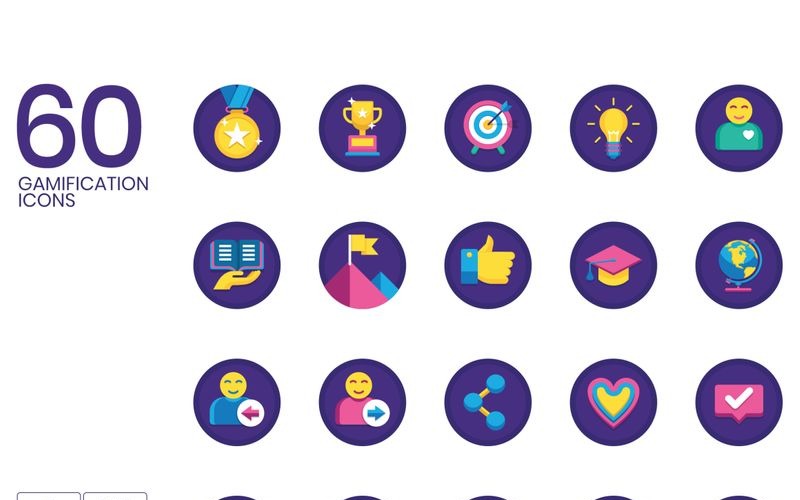 Download Набор иконок "60 Gamification Icons - Orchid Series Set" / 60 Gamification Icons - Orchid Series Set - Набор иконок на тему графика 