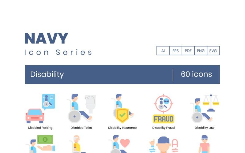 60 icone di disabilità - serie Navy Set