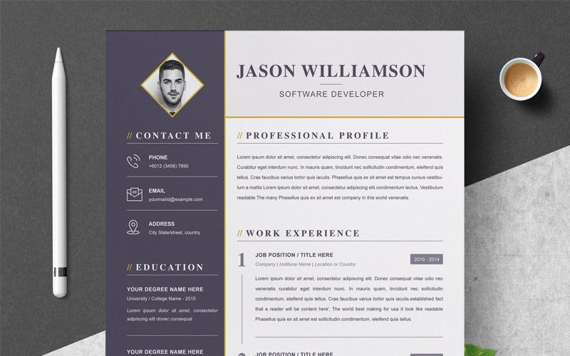Download Резюме "Jason Resume Template" / Jason Resume Template - Резюме на тему графика page resume 2 clean cv cover letter design template illustrator eps mac pages microsoft word modern photoshop psd professional resume