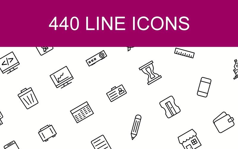 440 линейных иконок в 14 различных категориях. Набор