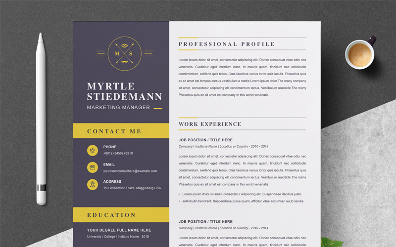 Download Резюме "Myrtle Resume Template" / Myrtle Resume Template - Резюме на тему графика resume cv wordresume clean professional resume black template design template illustrator eps mac pages microsoft word modern photoshop psd professional