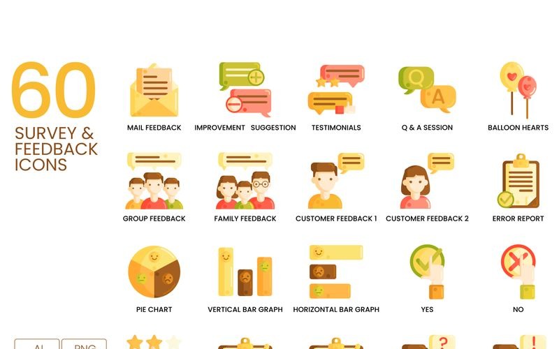 Download Набор иконок "60 Survey _ Feedback Icons - Caramel Series Set" / 60 Survey _ Feedback Icons - Caramel Series Set - Набор иконок на тему графика 