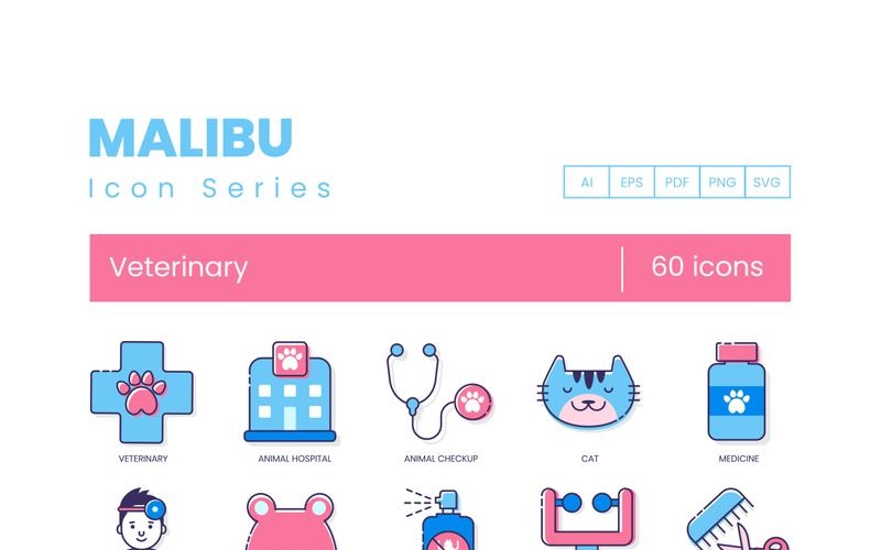 Download Набор иконок "60 Veterinary Icons - Malibu Series Set" / 60 Veterinary Icons - Malibu Series Set - Набор иконок на тему графика 