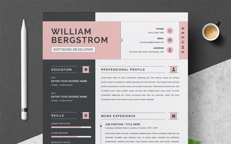 Download Резюме "William Resume Template" / William Resume Template - Резюме на тему графика page resume 2 clean cv cover letter design template illustrator eps mac pages microsoft word modern photoshop psd professional resume