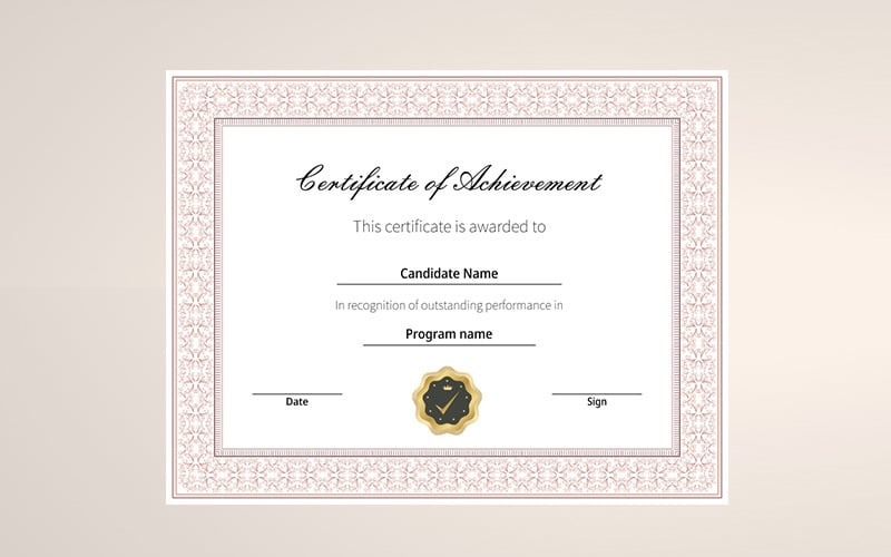 Download Шаблон сертификата "Achievement certificate with border Certificate Template" / Achievement certificate with border Certificate Template - Шаблон сертификата на тему графика certificate award completion acheivement