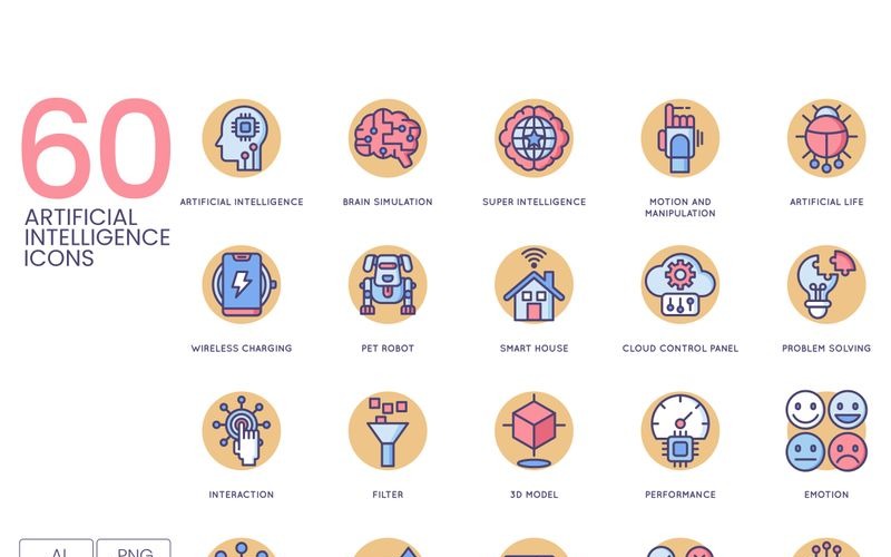 Download Набор иконок "60 Artificial Intelligence Icons - Butterscotch Series Set" / 60 Artificial Intelligence Icons - Butterscotch Series Set - Набор иконок на тему графика 