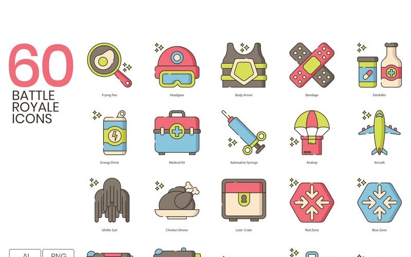 Download Набор иконок "60 Battle Royale Icons - Hazel Series Set" / 60 Battle Royale Icons - Hazel Series Set - Набор иконок на тему графика 