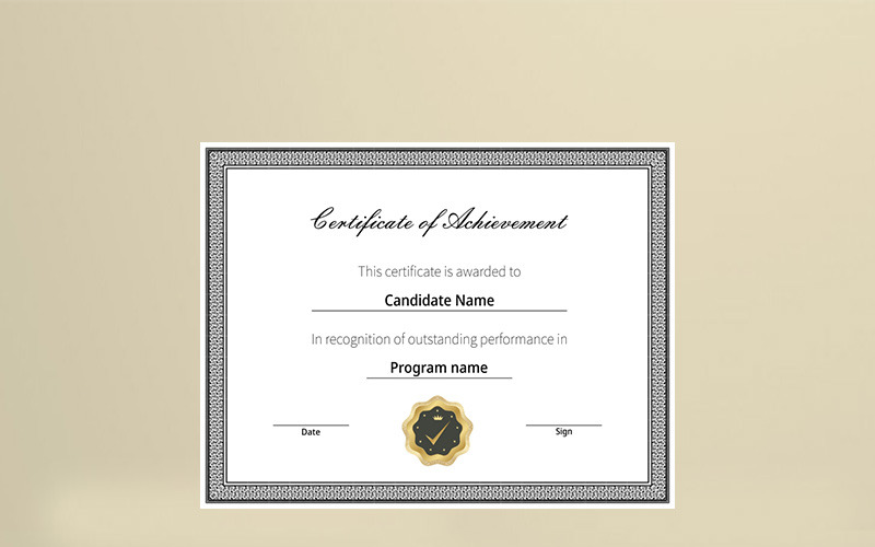 Download Шаблон сертификата "Certificate of achievement with flat color border Certificate Template" / Certificate of achievement with flat color border Certificate Template - Шаблон сертификата на тему графика certificate award completion acheivement to whom it may concern