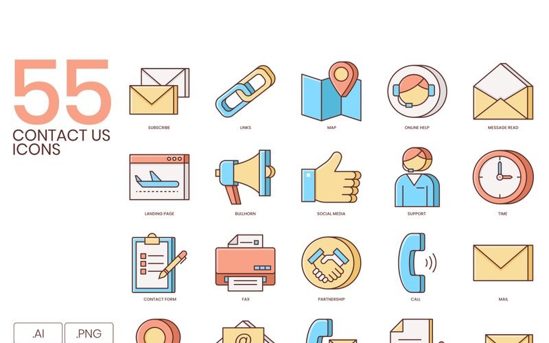 Download Набор иконок "55 Contact Us Icons - Honey Series Set" / 55 Contact Us Icons - Honey Series Set - Набор иконок на тему графика 