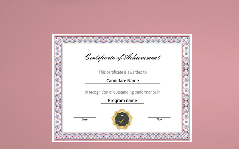 Download Шаблон сертификата "Elegnat and simple Certificate of achievement Certificate Template" / Elegnat and simple Certificate of achievement Certificate Template - Шаблон сертификата на тему графика certificate award completion acheivement