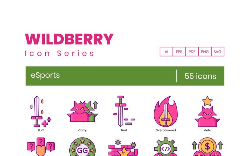Download Набор иконок "55 eSports Icons - Wildberry Series Set" / 55 eSports Icons - Wildberry Series Set - Набор иконок на тему графика 
