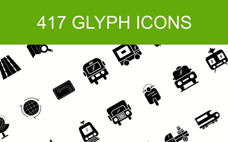 417 glyfů ve 12 různých kategoriích sady ikon