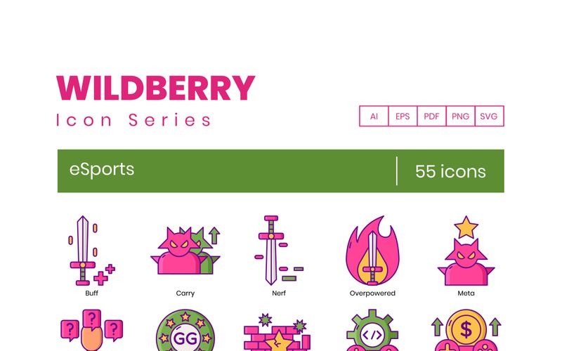 55 iconos de eSports: conjunto de la serie Wildberry