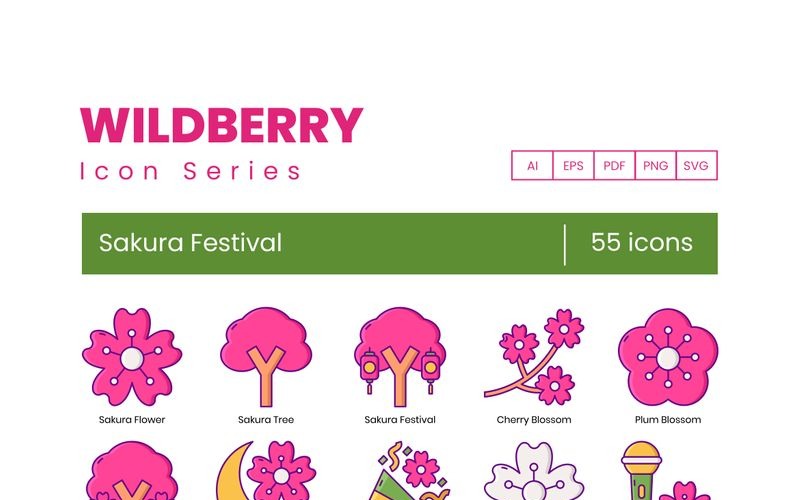 55 иконок фестиваля сакуры - набор серии Wildberry