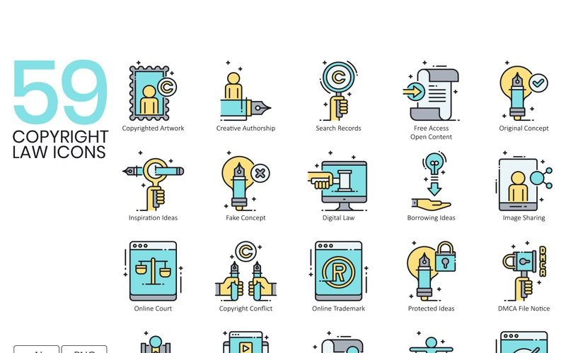 Download Набор иконок "59 Law _ Copyright Icons - Aqua Series Set" / 59 Law _ Copyright Icons - Aqua Series Set - Набор иконок на тему графика 