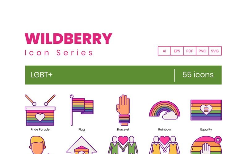 Download Набор иконок "55 LGBT+ Icons - Wildberry Series Set" / 55 LGBT+ Icons - Wildberry Series Set - Набор иконок на тему графика 