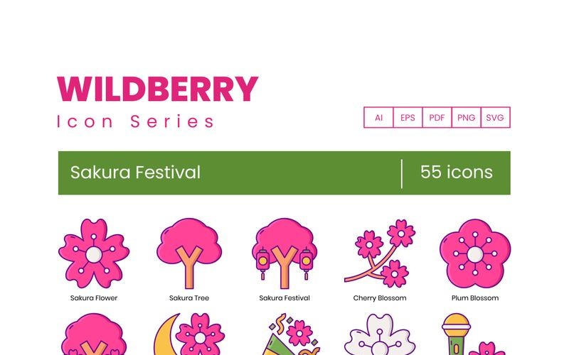 Download Набор иконок "55 Sakura Festival Icons - Wildberry Series Set" / 55 Sakura Festival Icons - Wildberry Series Set - Набор иконок на тему графика 