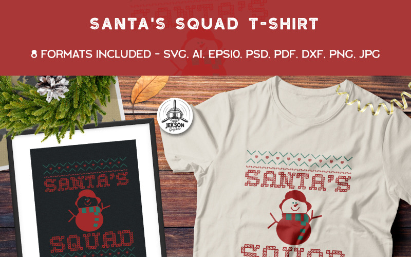 Download T-shirt Design "Santa's Squad Christmas - T-shirt Design" / Santa's Squad Christmas - T-shirt Design - T-shirt Design на тему графика christmas tshirt party holiday xmas vector logo print sweater new year ugly branding decoration template svg christmas badges