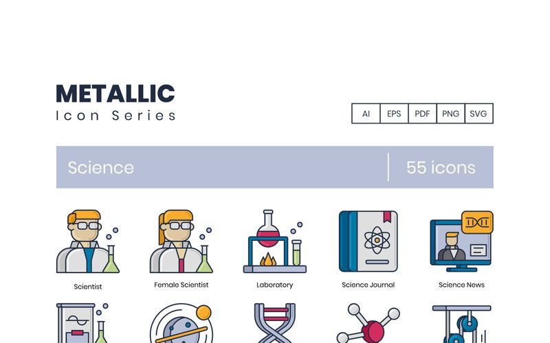 Download Набор иконок "55 Science Icons - Metallic Series Set" / 55 Science Icons - Metallic Series Set - Набор иконок на тему графика 