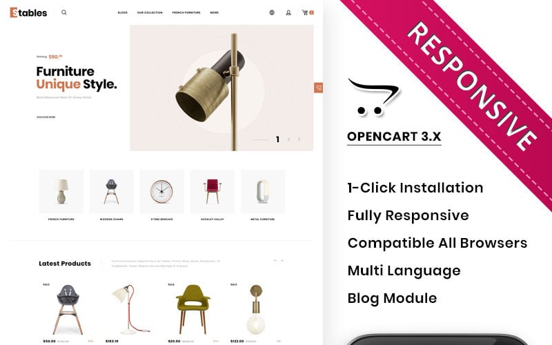 Stallen: Mega Furniture Emporium - OpenCart-sjabloon