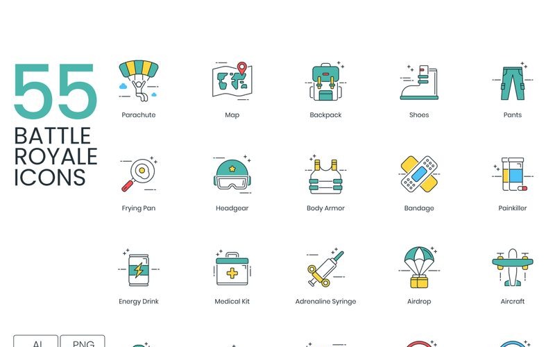 Download Набор иконок "55 Battle Royale Icons - ColorPop Series Set" / 55 Battle Royale Icons - ColorPop Series Set - Набор иконок на тему графика 