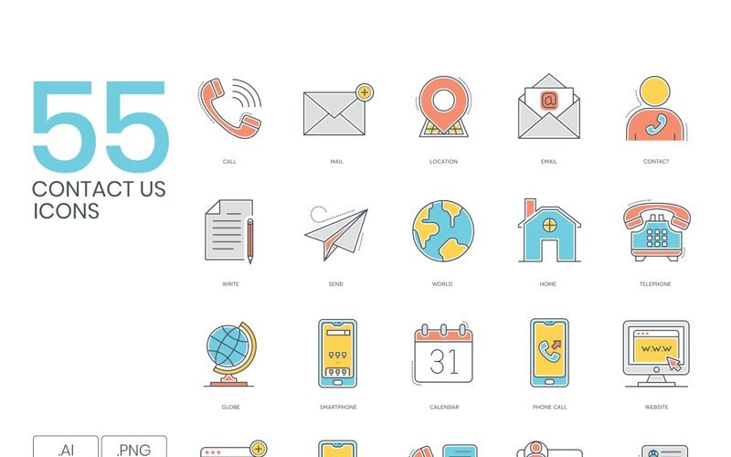 55 Kontakta oss ikoner - Serieserie för färglinjer