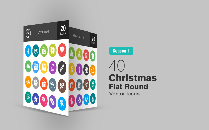 40 Navidad plana redonda conjunto de iconos
