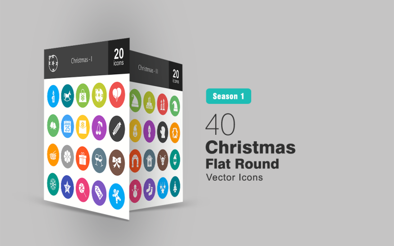 40 Weihnachten Flat Round Icon Set