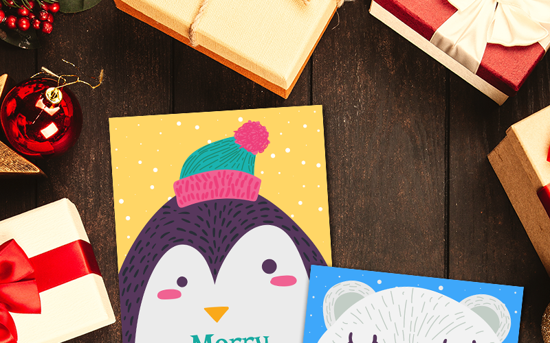 Download Иллюстрация "Christmas Greeting Cards With Animals Set - Illustration" / Christmas Greeting Cards With Animals Set - Illustration - Иллюстрация на тему графика set collection christmas merry xmas happy new year animal character cartoon bear deer penguin handdrawn template banner print illustration celebration