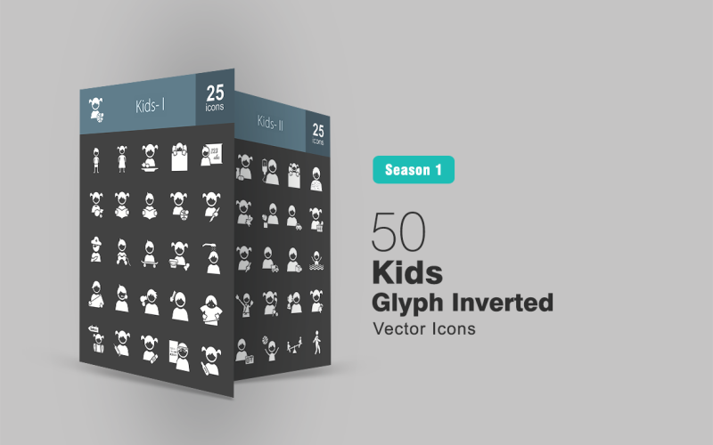 Conjunto de ícones invertidos de 50 crianças glifo