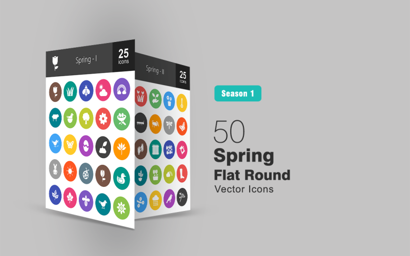Ensemble d'icônes rondes plates de 50 printemps