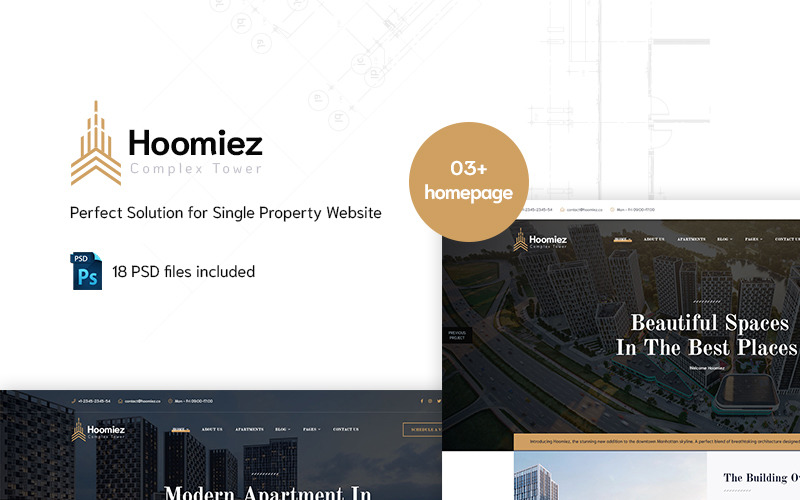 Download PSD шаблон "Hoomiez - Single Property PSD Template" / Hoomiez - Single Property PSD Template - Адаптивный PSD шаблон на тему управление имуществом architect business housing property real estate realtor realty rentals single page toluca