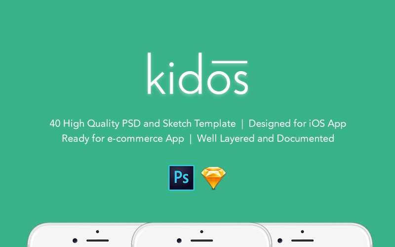 Download PSD шаблон "Kidos - Kids Clothing iOS UI Kit and Sketch PSD Template" / Kidos - Kids Clothing iOS UI Kit and Sketch PSD Template - PSD шаблон на тему графика apparels blog clothing e-commerce green ios kid mobile app modern app shoes social media psd template sketch