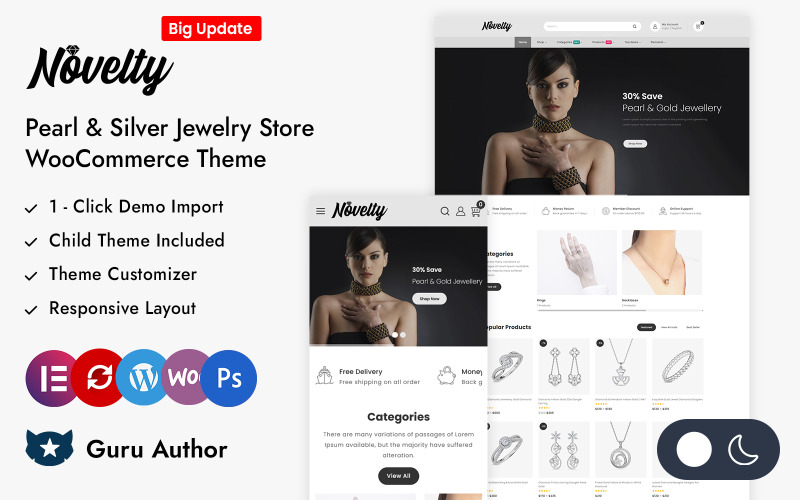 Novelty - 珍珠和银饰商店 Elementor WooCommerce 响应式主题