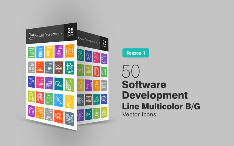 Set di icone B / G multicolore di linea di sviluppo software 50