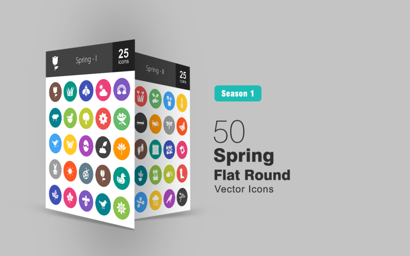 Download Набор иконок "50 Spring Flat Round Icon Set" / 50 Spring Flat Round Icon Set - Набор иконок на тему графика spring icon rose grass bee bird tree flower nest butterfly sunny duckling leaves frog gloves fence temperature rain barbecue plant