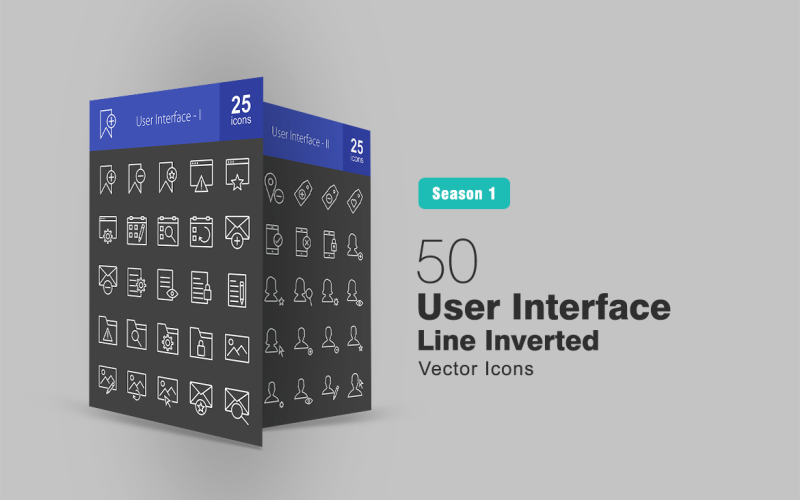 Download Набор иконок "50 User Interface Line Inverted Icon Set" / 50 User Interface Line Inverted Icon Set - Набор иконок на тему графика user interface icon bookmark browser favourite webpage event sync envelop email document folder search view edit image location tag device