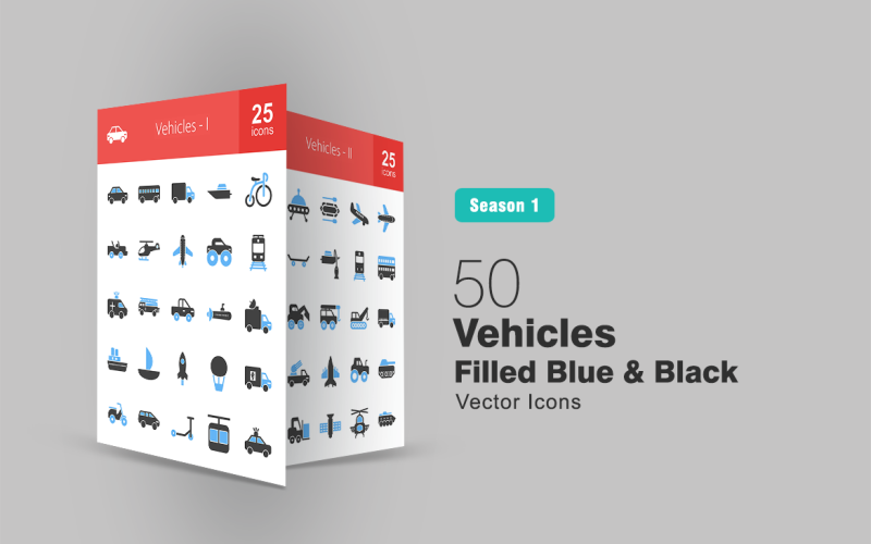Download Набор иконок "50 Vehicles Filled Blue & Black Icon Set" / 50 Vehicles Filled Blue & Black Icon Set - Набор иконок на тему графика vehicles icon transport car bus truck boat bicycle jeep helicopter plane ambulance submarine pickup yacht rocket balloon scooter shuttle ski