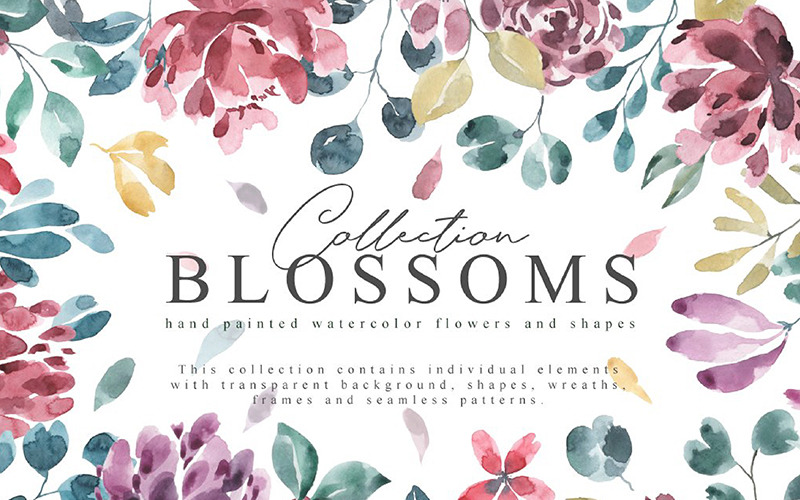 Download Иллюстрация "Blossoms Collection - Illustration" / Blossoms Collection - Illustration - Иллюстрация на тему графика blooming blossoms flower watercolor watercolour pattern seamless wedding leaf leaves logo logos invitation card rsvp summer spring holiday invite branding