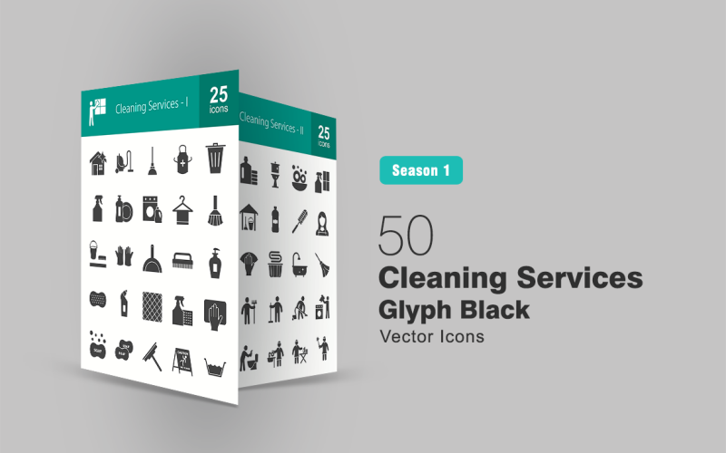 Conjunto de iconos de glifos de 50 servicios de limpieza
