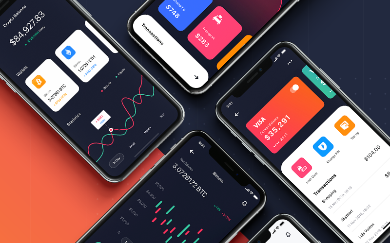 Curium - Éléments de l'interface utilisateur de l'application mobile financière