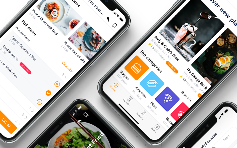 Fozzi - Elemente der Benutzeroberfläche der mobilen App für Lebensmittellieferungen