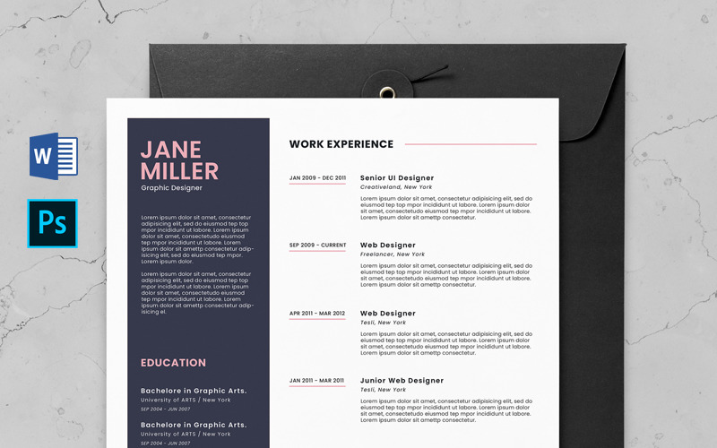 Download Резюме "Jane Resume Template" / Jane Resume Template - Резюме на тему графика resume template coverletter cv minimal clean references girly
