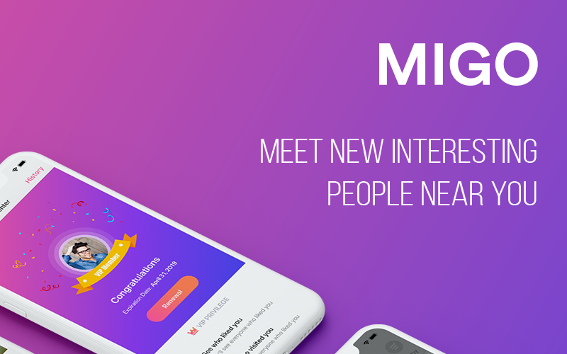 MIGO Dating: elementos de la interfaz de usuario de la aplicación móvil