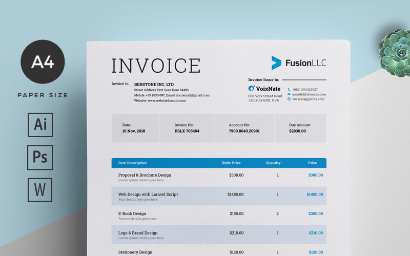 Download Фирменный стиль "MS Word Invoice - Corporate Identity Template" / MS Word Invoice - Corporate Identity Template - Фирменный стиль на тему графика ms,word,invoice,template,corporate,psd,clean,creative,receipt,tax,bill,payment,money,account,pay,banking,bank,a4,design,identity