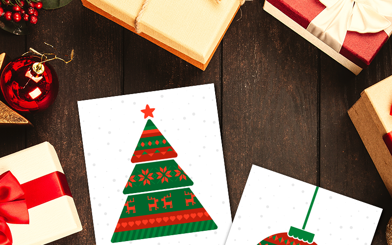 Download Иллюстрация "Norwegian Christmas Greeting Cards Set - Illustration" / Norwegian Christmas Greeting Cards Set - Illustration - Иллюстрация на тему графика merry christmas xmas happy new year norwegian deer ball sock fir greeting tree winter holiday snow template card scandinavian vector